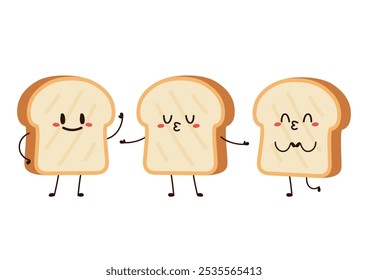 Cute happy toast. Vector cartoon character illustration icon design. Isolated on white background. Bread character design.