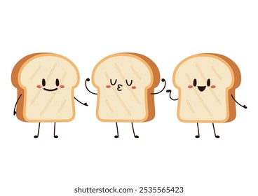 Cute happy toast. Vector cartoon character illustration icon design. Isolated on white background. Bread character design.