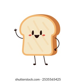 Cute happy toast. Vector cartoon character illustration icon design. Isolated on white background. Bread character design.