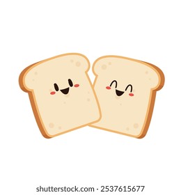 Cute happy toast. Vector cartoon character illustration icon design. Isolated on white background. Bread character design.