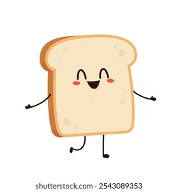 Cute happy toast. Vector cartoon character illustration icon design. Isolated on white background. Bread character design.