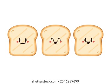 Cute happy toast. Vector cartoon character illustration icon design. Isolated on white background. Bread character design.