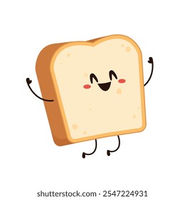 Cute happy toast. Vector cartoon character illustration icon design. Isolated on white background. Bread character design.