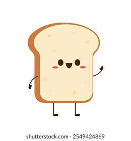 Cute happy toast. Vector cartoon character illustration icon design. Isolated on white background. Bread character design.