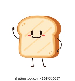 Cute happy toast. Vector cartoon character illustration icon design. Isolated on white background. Bread character design.