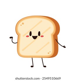 Cute happy toast. Vector cartoon character illustration icon design. Isolated on white background. Bread character design.