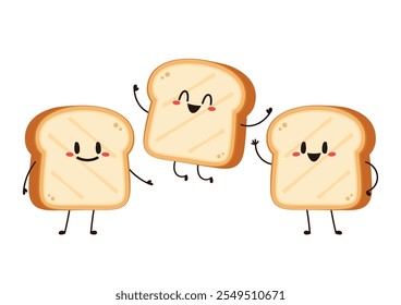 Cute happy toast. Vector cartoon character illustration icon design. Isolated on white background. Bread character design.