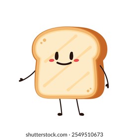 Cute happy toast. Vector cartoon character illustration icon design. Isolated on white background. Bread character design.