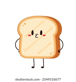 Cute happy toast. Vector cartoon character illustration icon design. Isolated on white background. Bread character design.