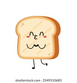 Cute happy toast. Vector cartoon character illustration icon design. Isolated on white background. Bread character design.