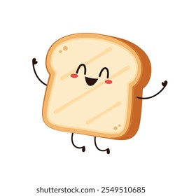 Cute happy toast. Vector cartoon character illustration icon design. Isolated on white background. Bread character design.