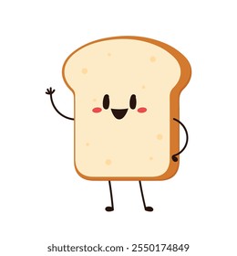 Cute happy toast. Vector cartoon character illustration icon design. Isolated on white background. Bread character design.