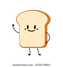 Cute happy toast. Vector cartoon character illustration icon design. Isolated on white background. Bread character design.