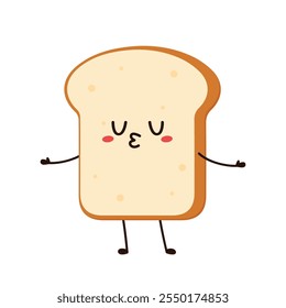 Cute happy toast. Vector cartoon character illustration icon design. Isolated on white background. Bread character design.