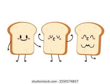 Cute happy toast. Vector cartoon character illustration icon design. Isolated on white background. Bread character design.