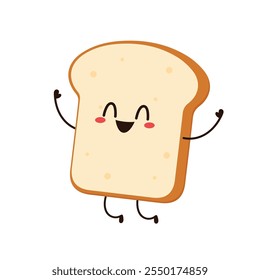 Cute happy toast. Vector cartoon character illustration icon design. Isolated on white background. Bread character design.