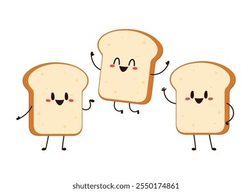 Cute happy toast. Vector cartoon character illustration icon design. Isolated on white background. Bread character design.