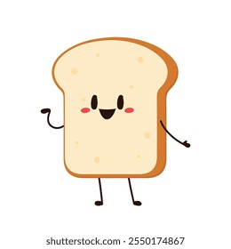 Cute happy toast. Vector cartoon character illustration icon design. Isolated on white background. Bread character design.