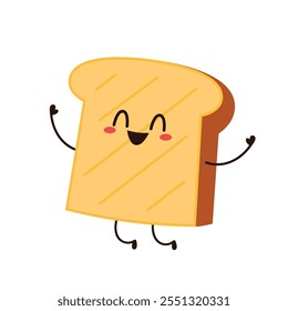 Cute happy toast. Vector cartoon character illustration icon design. Isolated on white background. Bread character design.