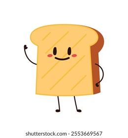 Cute happy toast. Vector cartoon character illustration icon design. Isolated on white background. Bread character design.