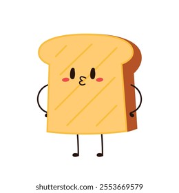 Cute happy toast. Vector cartoon character illustration icon design. Isolated on white background. Bread character design.