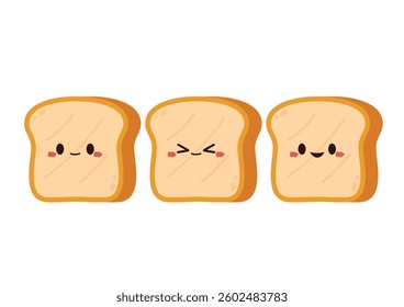 Cute happy toast. Vector cartoon character illustration icon design. Isolated on white background. Bread character design.