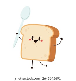 Brinde feliz bonito. Desenho de ícone de ilustração de personagem de desenho animado vetorial. Isolado no fundo branco. Design de caracteres de pão.