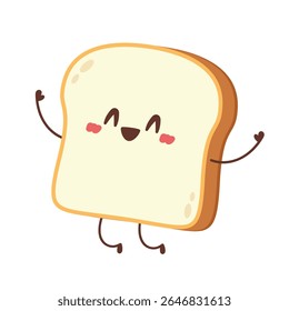 Cute happy toast. Vector cartoon character illustration icon design. Isolated on white background. Bread character design.