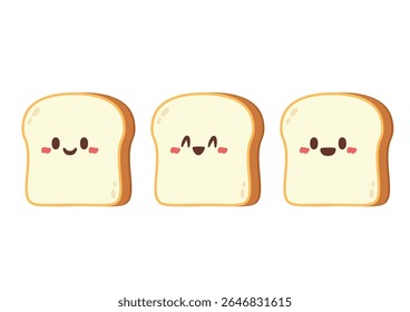 Cute happy toast. Vector cartoon character illustration icon design. Isolated on white background. Bread character design.