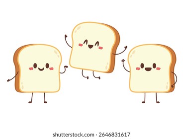 Cute happy toast. Vector cartoon character illustration icon design. Isolated on white background. Bread character design.