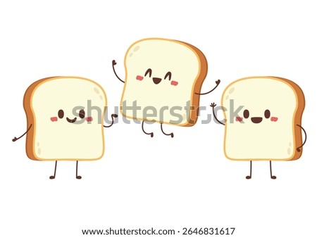 Cute happy toast. Vector cartoon character illustration icon design. Isolated on white background. Bread character design.