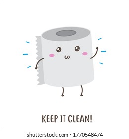 cute happy toilet paper keep clean vector design