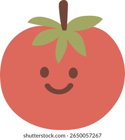 Ilustração de Desenho Animado de Tomate Feliz Bonito com Rosto Sorridente e Haste Verde