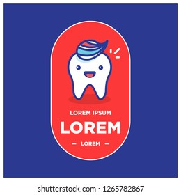 Cute Happy Tooth Badge Sticker with Toothpaste Vector Illustration