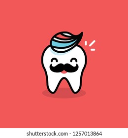 Cute Happy Tooth with Toothpaste Vector Illustration with Moustache