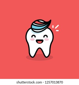Cute Happy Tooth with Toothpaste Vector Illustration