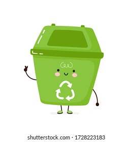 Cute happy trash bin. Isolated on white background. Vector cartoon character illustration design,simple flat style. Recycling, sorted garbage concept