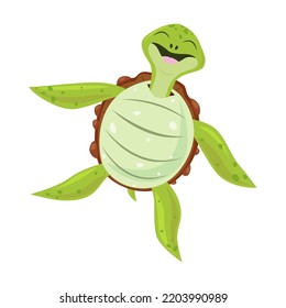 Cute happy turtle. Funny cartoon character dancing. Flat vector illustration for animals or wildlife concept