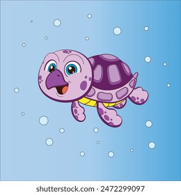 Cute and happy turtle for kids e-books, story books.