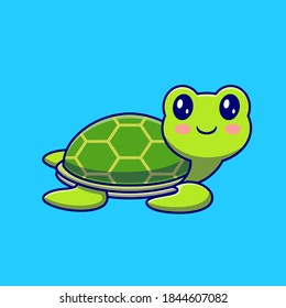 Cute Happy Turtle Swimming Cartoon Vector Icon Illustration. Animal Sporty Icon Concept Isolated Premium Vector. Flat Cartoon Style