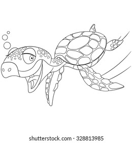 Cute Happy Turtle Swimming Smiling Stock Vector (Royalty Free ...