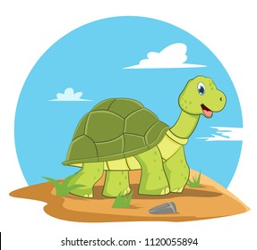 Cute happy turtle walking