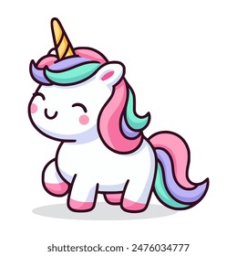 cute happy unicorn animal myth cartoon character vector illustration template design