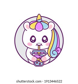 cute happy unicorn drinking bubble tea