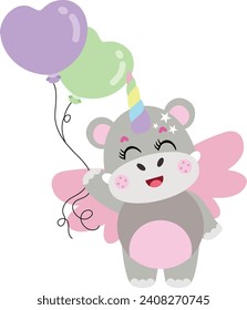 Cute happy unicorn hippo isolated