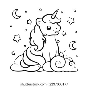Cute happy unicorn sitting