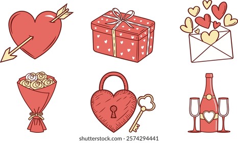 Cute happy valentines day elements set