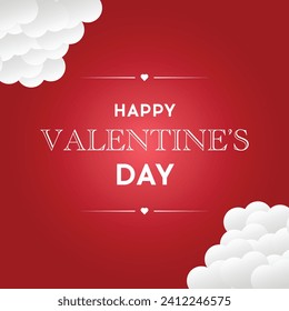 Cute Happy Valentine's Day Greetings Card, Poster, and Illustration Frames - Full of Hearts, in English, Red Vector Social Media Design
