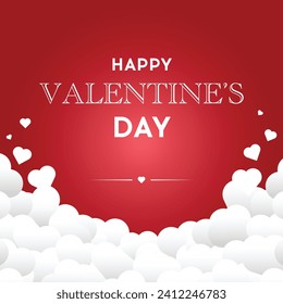 Cute Happy Valentine's Day Greetings Card, Poster, and Illustration Frames - Full of Hearts, in English, Red Vector Social Media Design
