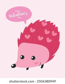 Cute Happy Valentine's Day Illustration with Hedgehog at Hearts